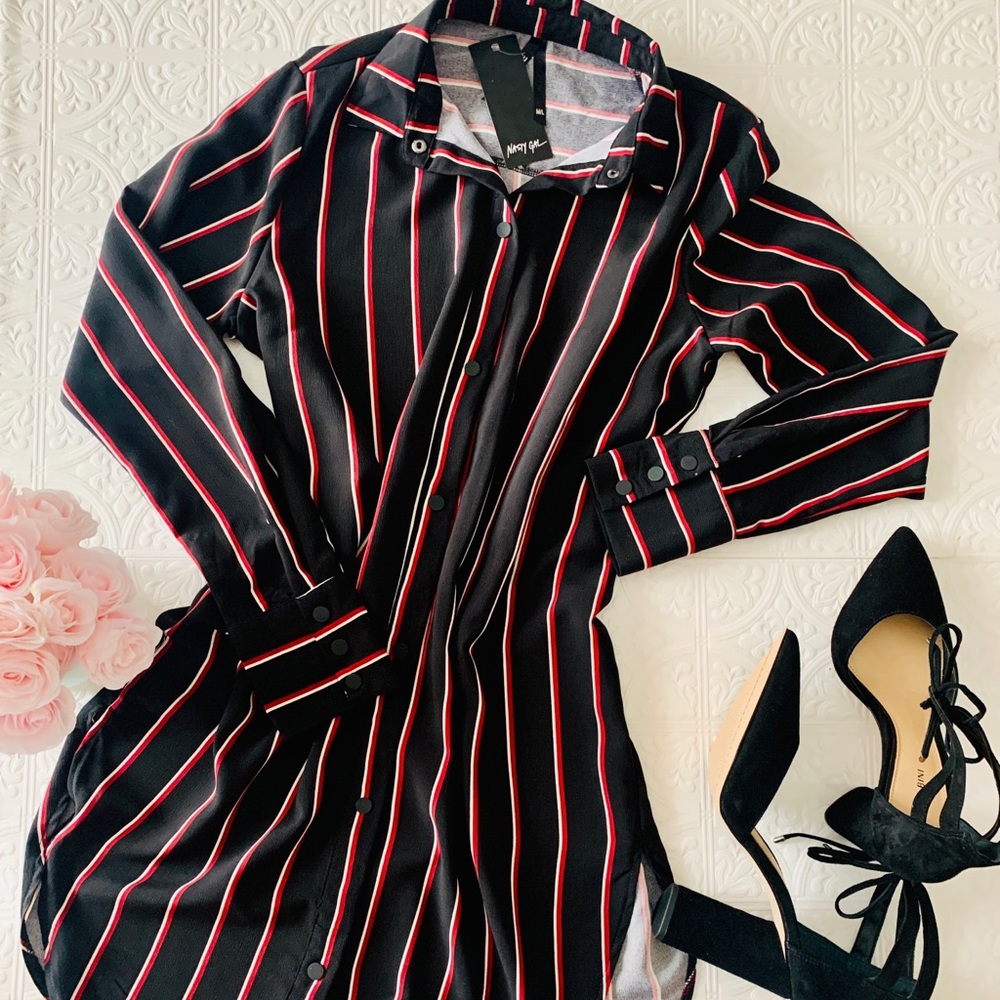 Collared Shirt Dress Striped Size: M/L